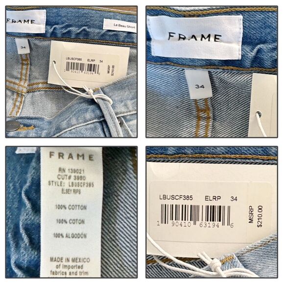 NWT Frame Denim Le Beau Distressed Cuffed Hem Jean Shorts in Elsey Rips - Picture 12 of 16